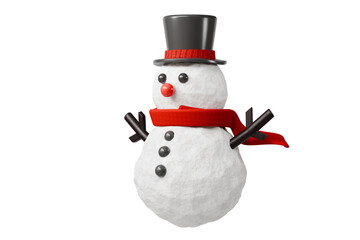 3d snowman with top hat icon. christmas holiday concept. Minimal cartoon snowman xmas winter mascot for seasonal banner and social media ads. isolated on white background. 3d render.