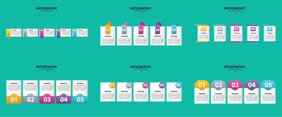 Infographic templates with colorful icons and text for business and marketing information presentation