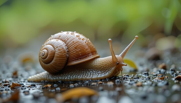 snail on a leaf after raining