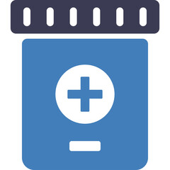 Fototapeta premium Simple blue icon of a medicine bottle with a white cross symbol on a transparent background representing healthcare and pharmaceuticals