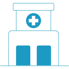 Obraz premium Simple Blue Line Icon of a Hospital Building with a Medical Cross Symbol on a Transparent Background