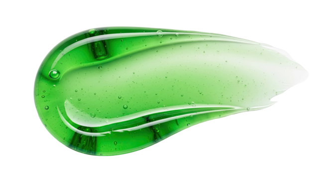 Glassy green botanical gel smear radiant highlights over clean white