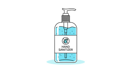 Hand sanitizer bottle clear with pump top and blue gel Label reads HAND SANITIZER