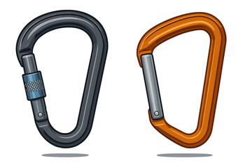 Heavy duty metal carabiners for climbing and safety equipment on white