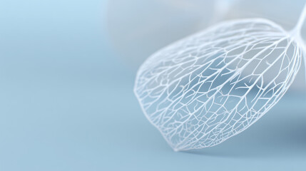 lungs. Close-up of delicate leaf veins resembling a natural network on a soft blue background. gardening catalogs, home-decor guides, designed for home decor and floral branding.