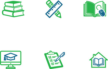 Illustrative set of learning and education icons perfect for websites and print materials demonstrating study homework online courses and the pursuit of knowledge at home