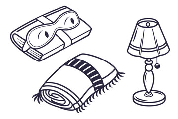 Book, sleep mask, blanket, and lamp illustration eye mask