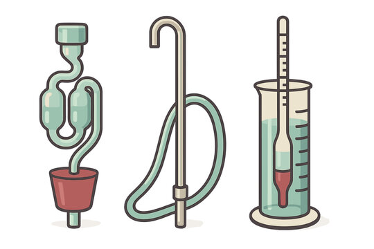 Home brewing equipment set with airlock, racking cane, and hydrometer for fermentation