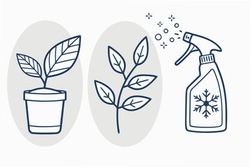 Plant Care Illustration Potted Plant Branch and Spray Bottle