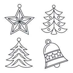 Christmas Tree Star and Bell Ornaments Collection vector