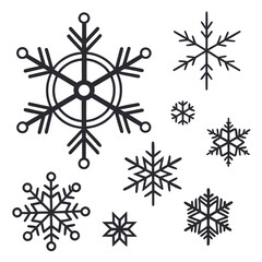 Collection of Stylized Snowflakes on White Background