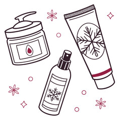 Winter Skincare Set with Snowflakes and Red Accents