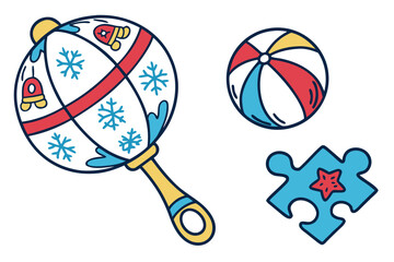 Winter Themed Baby Rattle Ball and Puzzle Piece baby toy