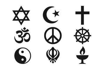 Major world religion and spiritual symbols set