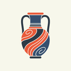 Illustration of a vase with orange and blue swirls.