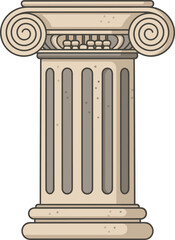 A detailed cartoon illustration of a classical Greek Ionic column with volutes and fluted shaft.