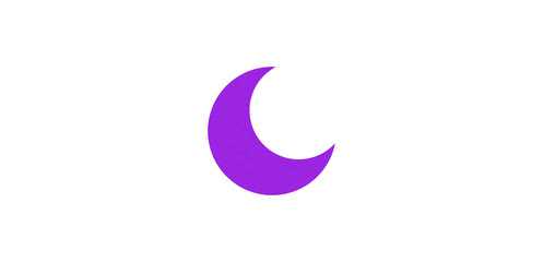 Purple crescent moon paper cutout, moon icon, waxing moon symbol, crescent moon icon symbol set on transparent background.