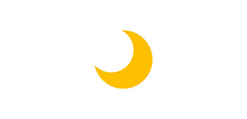 Yellow crescent paper cutout, moon icon, waxing moon symbol, crescent moon icon symbol set on transparent background.