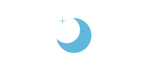 Fototapeta premium Light blue crescent paper cutout, moon icon, waxing moon symbol, crescent moon icon symbol set on transparent background.