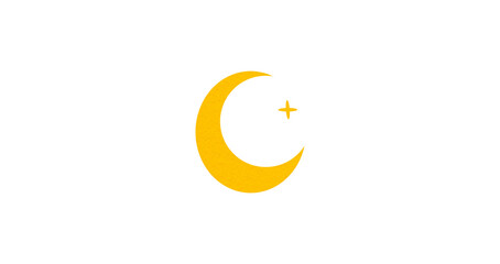 Yellow crescent paper cutout, moon icon, waxing moon symbol, crescent moon icon symbol set on transparent background.