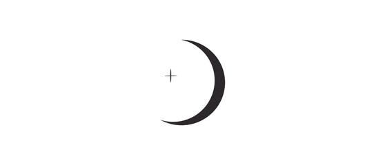 Black crescent moon paper cutout, moon icon, waxing moon symbol, crescent moon icon symbol set on transparent background.