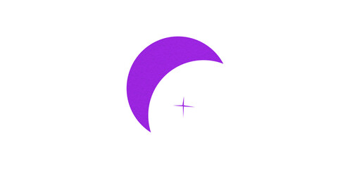 Purple crescent moon paper cutout, moon icon, waxing moon symbol, crescent moon icon symbol set on transparent background.