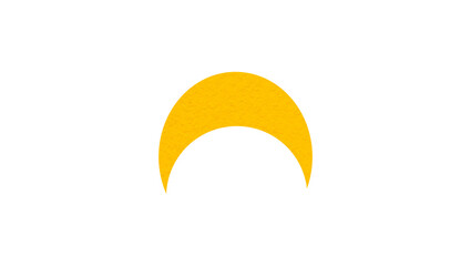 Yellow crescent paper cutout, moon icon, waxing moon symbol, crescent moon icon symbol set on transparent background.