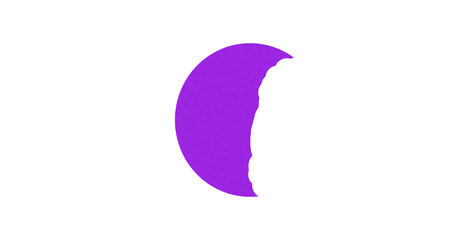 Purple crescent moon paper cutout, moon icon, waxing moon symbol, crescent moon icon symbol set on transparent background.