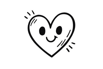 Happy doodle heart shape with cheerful face and sparkle accents
