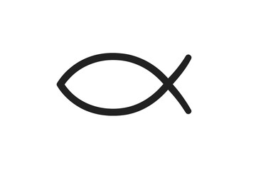 Simple black outline of Ichthys fish symbol isolated on white background