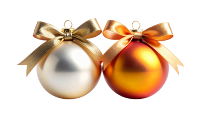 Pair variation holiday ornament with elegant ribbon bow set in professional product framing isolated on transparent background