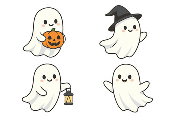 Set of cute cartoon ghost characters for Halloween celebration