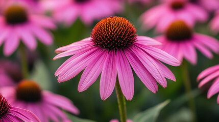 Vibrant Pink Echinacea Flowers in Full Bloom Under a Soft Natural Light