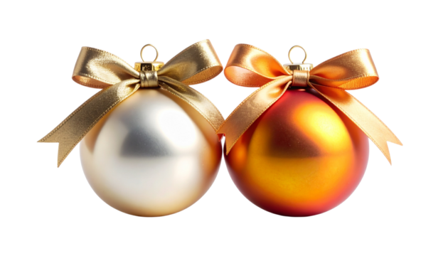 Pair variation holiday ornament with elegant ribbon bow set in professional product framing isolated on transparent background - Powered by Adobe