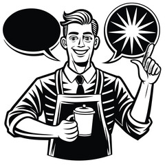 Pop Art Comic Barista or Waiter with Coffee Cup Vector