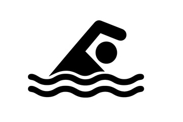 Stylized swimmer icon performing freestyle stroke motion in water