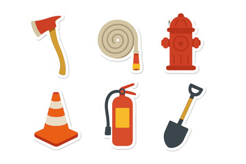 Obraz premium Colorful flat icons representing essential firefighting and safety tools