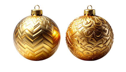 Dual variation ornate gold bauble bundle with chevron pattern in widescreen layout isolated on transparent background