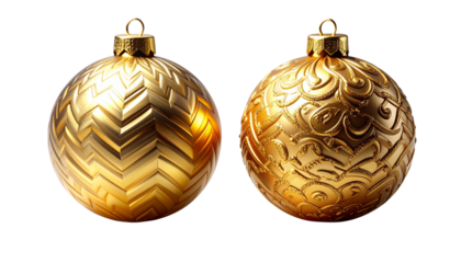 Dual variation ornate gold bauble bundle with chevron pattern in widescreen layout isolated on transparent background