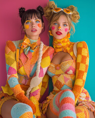 Modern Carnival Couture: High-Fashion Models in Playful Clown-Inspired Looks