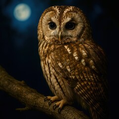 Obraz premium A brown owl is perched on a branch