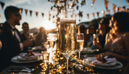 Elegant champagne toast celebrating special occasion with friends and family