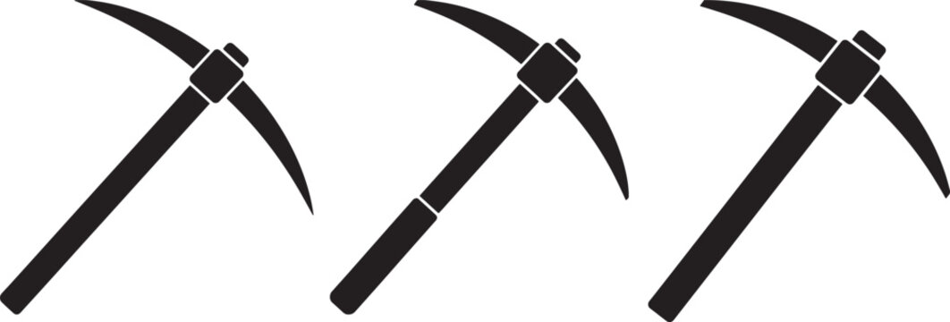 Three black pickaxe tools silhouette