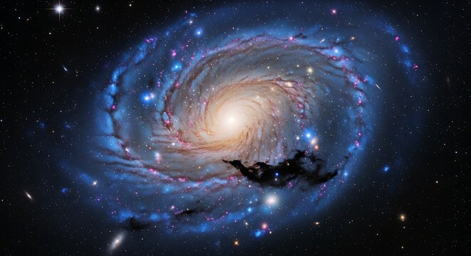 Mesmerizing spiral galaxy reveals cosmic dance of stars and gas on a dark