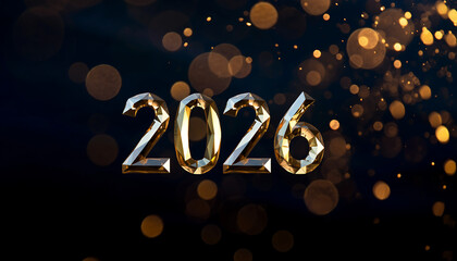 Shining golden 2026 year design with sparkling bokeh lights for New Year's Eve