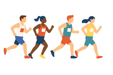 Diverse group of athletes running in competitive race attire