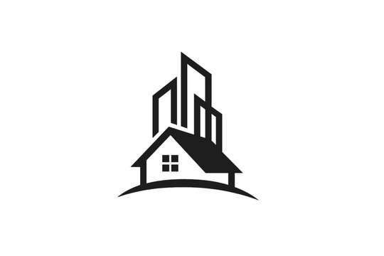 Minimalist house and modern skyscraper logo concept for property development
