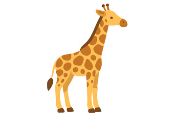 Fototapeta premium Cute cartoon giraffe standing profile view isolated on white background
