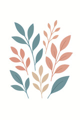 Botanical Art Print Delicate Illustration of Various Leafy Branches in Muted Earth Tones