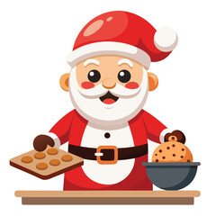 Santa claus baking cookies isolated on for christmas eve